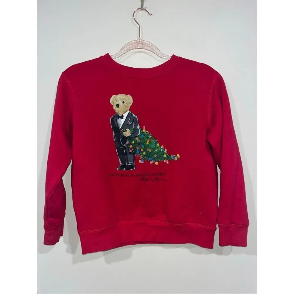 Polo Ralph Lauren Polo Bear Christmas Crewneck Red Kids M 10-12